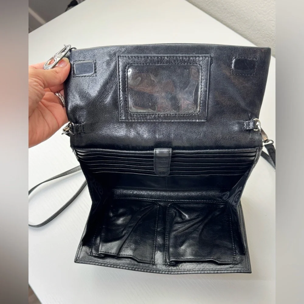 Vintage‎ Brighton Black Leather Foldable Crossbody bag Clutch Wallet